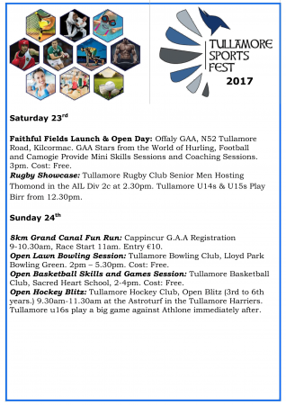 Thirty Sporting Events to take Place as Part of Tullamore Sports Fest
